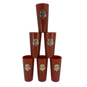 Set of 6 Vintage Nasco Copper Gold Embossed Mushrooms Plastic Tumblers Cups NOS